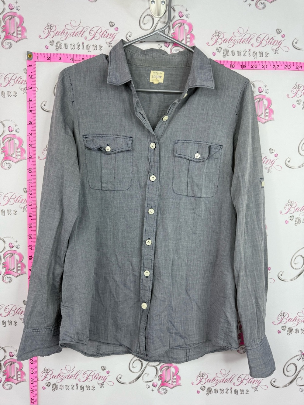 J. Crew the perfect shirt blue Gray Button-Up Utility Shirt